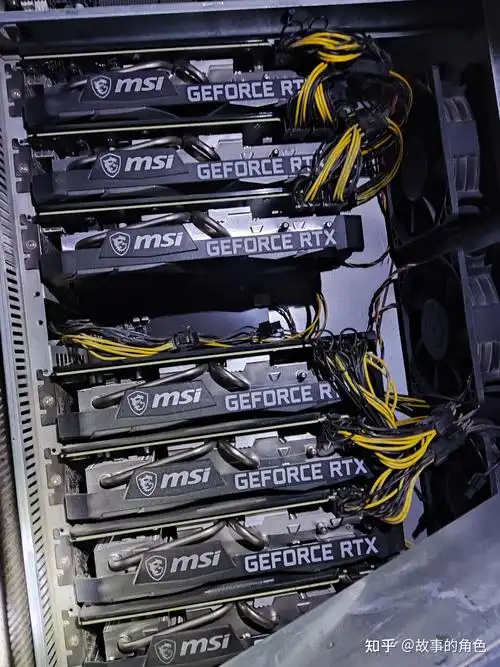 A large-scale cryptocurrency mining farm with rows of mining machines